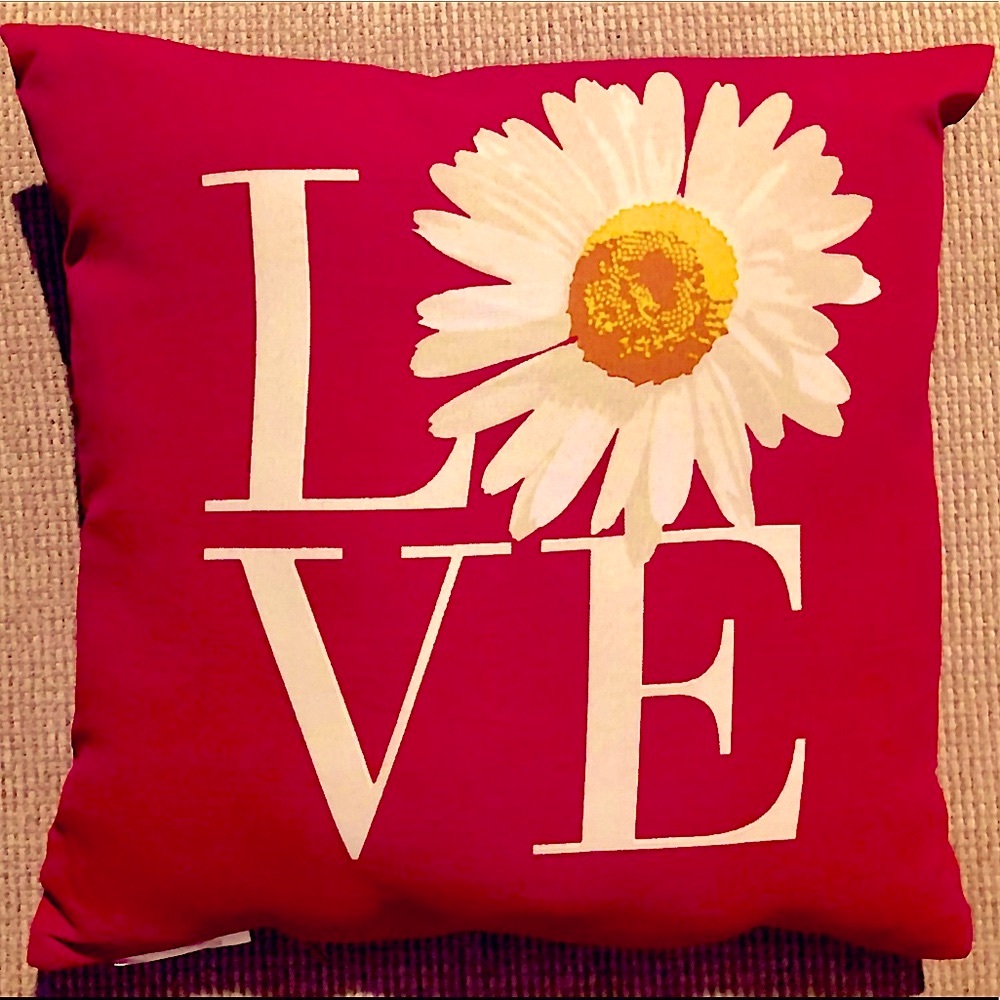 RESERVED 13”L🌻VE PILLOW DARK CORAL RED PILLOW REVERSIBLE NEW INDOOR OUTDOOR DECO - Picture 1 of 2